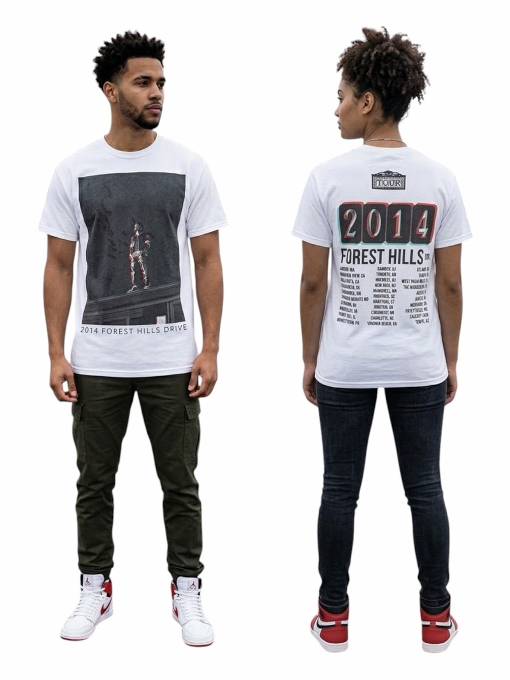 J. Cole 2014 Forest Hills Drive Tour Graphic T-Shirt Medium White - UNISEX